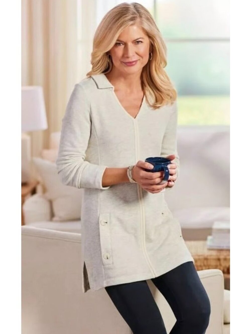 Soft Surroundings Womens 2X Soft Cardigan Beige Long Sleeves Lightweight Top